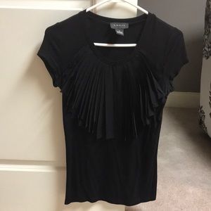 Cotton tee with pleated sheer chest.